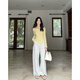 
Guo Jiujiu, mulberry silk wool gentle style long-sleeved knitted sweater top wide-leg trousers G924Z12798 top-cream yellow M