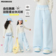 
OVE Girls' Wide Legs Spring and Autumn 2025 New Children's Lace Spliced ​​Casual Sleeve Pants Large Children's Ballet Style Straight Pants Two-Pack [15279 Blue +15279 Gray] 110 110cm