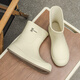 Bainike rain shoes for women, fashionable outside wear internet celebrity mid-tube rain boots, anti-slip water shoes for kitchen work, step on water rubber shoes plus cotton to keep warm, off-white 38