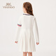 YEEHOO girls' dresses and children's skirts spring preppy style long-sleeved girls' pleated large children's clothing fashionable spring clothes youth weaving white 170