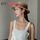 NY-NYM设计师法式绸缎气质礼帽女褶皱织带草帽夏季防晒遮阳帽度假太阳帽 米色-杏色带 M(56-58cm)