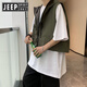 Jeep Spirit Jeep Sommer Kapuze -Weste Japaner Retro Fashion Lose Trendy Brand Evergrande Hip Kapuze arbeiten ärmellose Weste außerhalb schwarzer XL