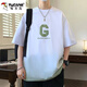 Holzspecker schwerer Gradienten Kurzarm T-Shirt Herren Sommer Trendy Marke 2025 Neues halbes Ärmel Loose Teen Top 3523 Rot [Kurzarm + Shorts] XL