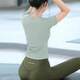 Double show high-end yoga wear Pilates, beautiful slimming belly-covering short-sleeved outer wear, fashionable and western-style sports fitness suit, dark green short-sleeved + moss green suit XL 120-135