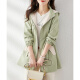 
Shangjing Spring and Autumn Trench Coat for Women Mid-Length Small Hat Waist Hooded Contrast Color Versatile Commuter Jacket Green M