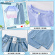 
NICKYBABY girls summer suit 2025 new fashionable children's short-sleeved wide-leg pants summer fashionable big children's casual two-piece set 15013 blue + 9922 white 160