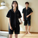 Shaqian couple pajamas summer cool cotton high-end girls short-sleeved simple black men's summer home wear