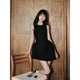 FSHE temperament waisted black dress women's summer slim slim vest dress white A-line skirt high-end short skirt white S