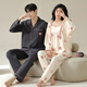 LangSha pajamas couple wear for one man and one woman spring and autumn pure cotton long-sleeved cartoon casual wearable 100% cotton home wear 8039 couple M female + XL male