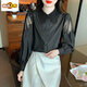 CHU DIAO [6849 Kollektion] besticktes reines Baumwollhemd für Frauen 2025 Herbst Neue Mode bestickte weißes Hemd breites Cy9227 Black 2xl [vorgeschlagen 131-145Jin [Jin ist 0,5 kg]]
