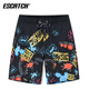 ESCATCH summer men's shorts five-point beach pants men's trendy brand quick-drying can be entered into the water loose seaside resort hot spring swimming trunks ES7 gray leaves (triangular lining) M