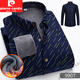 Pierre cardin autumn and winter new warm shirt for men plus velvet thickened long-sleeved plaid shirt middle-aged casual versatile jacket 9903 2XL 165