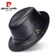 Pierre Cardin Genuine Leather Hat Men's Autumn and Winter First Layer Cowhide Casual Dad Jazz Hat Short Brim Small Hat Outdoor Outing Black Medium XL (57-58cm)