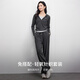 尚都比拉休闲风套装女春款刺绣显瘦假两件上衣直筒长裤两件套 灰色  M 