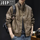 JEEP SPIRIT high-end leather jacket men's autumn and winter 2025 new men's velvet thickening large size trendy brand clothes motorcycle black gray XL suitable for 140-160Jin Jin equals 0.5 kg
