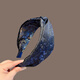 Keegfeg wide-brimmed headband high-end women's 2025 new light luxury retro gilt fine glitter blue headband pressed hair clip high-end gilt blue bow headband