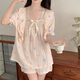 
Catman princess style summer cute pure cotton short-sleeved pajamas girl sweet loose home clothes 3524-Little Bear Blue M
