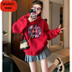 WONST new Chinese style parent-child wear sweatshirt for small month old 2025 New Year clothes for a family of three in autumn and winter, mother and daughter for 100 days during the New Year, red plus velvet 165 adults M 98-120 Jin Jin equals 0.5 kg