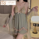 Modal sexy pajamas women with breast pads suspenders French pure lace mesh nightgown new style P3886 green (outer robe + belt) single size