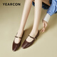 Yierkang Frauenschuhe, Marie Zhen Sheepskin Retro kleine Lederschuhe, flache französische Single -Schuhe 27146w Kaffee 38