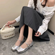 Zapatos lisos mary zhen para mujeres plateados zapatos de solo luz plana francesa zapatos de cuero pequeño zapatos de cuero pequeño zapatos de abuela de un pie con falda zapatos de solo boca de luz