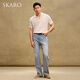 SKARO [Holved Knitted] Seagull Neck POLO Shirt Men's 2025 Summer Casual Breathable V Neck Short Sleeve T-Shirt Apricot SKP841 2XL (=Shirt Size 43)