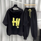 Yushida Hong Kong-Stil mit Kapuze mit Kurzärärmelanzug Herren Sommer Trendy Printed T-Shirt Handsome Ganze passende weiße T5019+Grey K9215 S Geeignet (85-105jin [Jin gleich 0,5 kg]))