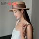NY-NYM设计师法式绸缎气质礼帽女褶皱织带草帽夏季防晒遮阳帽度假太阳帽 米色-杏色带 M(56-58cm)
