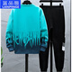 Lanpinge Frühlings- und Herbststil Junior High School und High School College-Schüler Chinesischer Stil Sweatshirt Sports Casual Anzug Jungen und Teenager Trendy Clothes Blue (zweiteiliger Set) HX683-K556 2XL (Empfohlene Höhe 170-175 cm)
