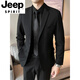JEEP SPIRIT Suit Jacket Men's Slim Suit Casual Business Professional Formal Wear Handsome Groomsman Suit Two-piece Black Suit S