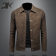 DK High-End-Nachahmung von Herren-Leder-Leder-Jacke Lapel Jacke für Herren Frühlings- und Herbst-Trend Solid Color Slim Jacke hübsche lässige Casual Jacke Schwarz M.