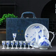 Guoyue Ceramic White Wine Cup Simple Wine Set Home Drinking Glass with Tray Gift Box Wine Jug Tall Wine Glass for Gift Blue and White Landscape Wine Set Gift Box
