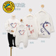 G.duck2025 spring new product, high-end parent-child sweatshirt, family outfit, tops, children's sweatshirt for a family of three or four, round neck, thin red apricot patchwork 90 baby crawling suit