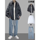 Traje de camisa a cuadros de manga larga de primavera y otoño VZVG para niños atuendo de estilo Hong Kong con jeans modernos de tres piezas un set de tres piezas [3 piezas] 684 Camisa Negra + Long T + 5080 L