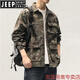 JEEP SPIRIT春秋美式迷彩长袖工装衬衫男宽松潮牌大码休闲外套潮夏季上衣 灰色A828 L