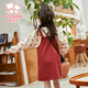 
Fuluo Mi Girls Set Children's Polka Dot Two-Piece Set Suit Sweatshirt Strap Skirt Two-Piece Set Apricot/Red 140