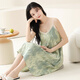 Langsha Schlinge Nachthemd für Frauen im Sommer 2025 Neuer Sommer gewebter Baumwolle kleiner sexy Pyjamas mit Brustpolstern integriertes Hauptbild ZX6624 Aprikosen rosa grünes Blatt kleine Blume xl