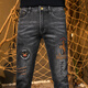 Muzhi Hong Kong Trendy Marke High-End-Stickel-Jeans für Männer 2025 neue schlanke Füße Casual Quality Hosen für Männer Elastic Black 6623 31
