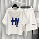 Yushida Hong Kong-Stil mit Kapuze mit Kurzärärmelanzug Herren Sommer Trendy Printed T-Shirt Handsome Ganze passende weiße T5019+Grey K9215 S Geeignet (85-105jin [Jin gleich 0,5 kg]))