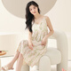 Langsha Schlinge Nachthemd für Frauen im Sommer 2025 Neuer Sommer gewebter Baumwolle kleiner sexy Pyjamas mit Brustpolstern integriertes Hauptbild ZX6624 Aprikosen rosa grünes Blatt kleine Blume xl