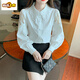 CHU DIAO [6849 Kollektion] besticktes reines Baumwollhemd für Frauen 2025 Herbst Neue Mode bestickte weißes Hemd breites Cy9227 Black 2xl [vorgeschlagen 131-145Jin [Jin ist 0,5 kg]]