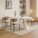 Heji Rock Table 2025 Nordic style semi-oval dining table and chair combination modern simple peninsula household light luxury dining table [remark shape] CZ-9902 pure white rock plate + white legs table and chair [1.6 meters dining table + 2 egg roll chairs]
