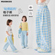 moonkids girls blue plaid pants summer thin wide-leg pants 2025 new children girls pants summer casual straight [15266 blue plaid +15279 gray] 110 cm