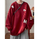 POUM round neck sweatshirt men's spring and autumn style trendy American printed long-sleeved hat-free top New Year red Hong Kong style sweatshirt YSXS-H1476 black L