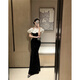 Chuangjing Yi selected annual meeting dress for women, high-end Hepburn style French one-shoulder velvet dress, elegant, light and luxurious, ladylike temperament, bright black, follow the store for preferred delivery L