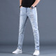 
Yunhan Ye Fashion Brand High-end Spring and Summer Thin Printed Ripped Trendy Light Colored Dart Jeans Men's Trendy Fashion Slim and Every Match Light Blue 3890 Crown Ripped Pants 28 [Suggested 90-105Jin [Jin equals 0.5 kg]]