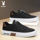 Playboy (PLAYBOY) men's shoes 2025 summer canvas shoes men's breathable board shoes ice silk casual sneakers black 41