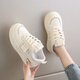 Hongxing Pink Women's Shoes Real Leather White Shoes 2025 Winter Versatile Sneakers New Women's Casual Sports Shoes DF-5 Beige Leather Style 37