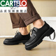 卡帝乐鳄鱼（CARTELO）品牌真皮皮鞋男款英伦风真软皮男士休闲商务大头厚底春季增高韩版 黑色6625 38