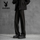 Playboy (PLAYBOY) pure cotton trousers for boys, straight, loose and drapey, spring and autumn casual trousers, American high-waisted suit trousers, dark gray S